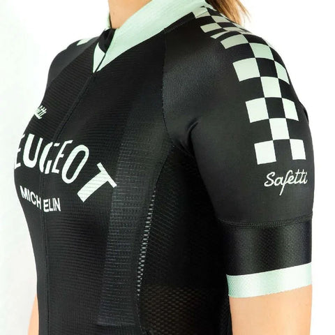 Jersey Ciclismo Safetti M/C Slim Peugeot Mujer Negra