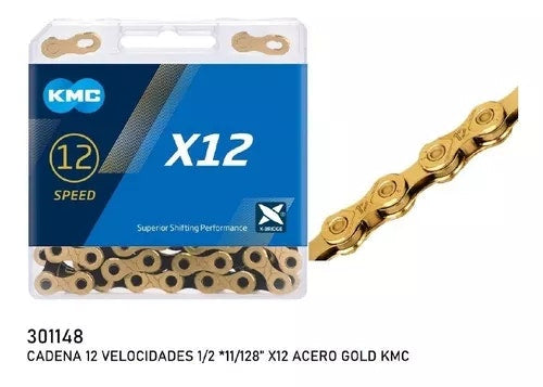 Cadenilla KMC X12 1/2 *11/128 *126 LINKS GOLD 12 Velocidades